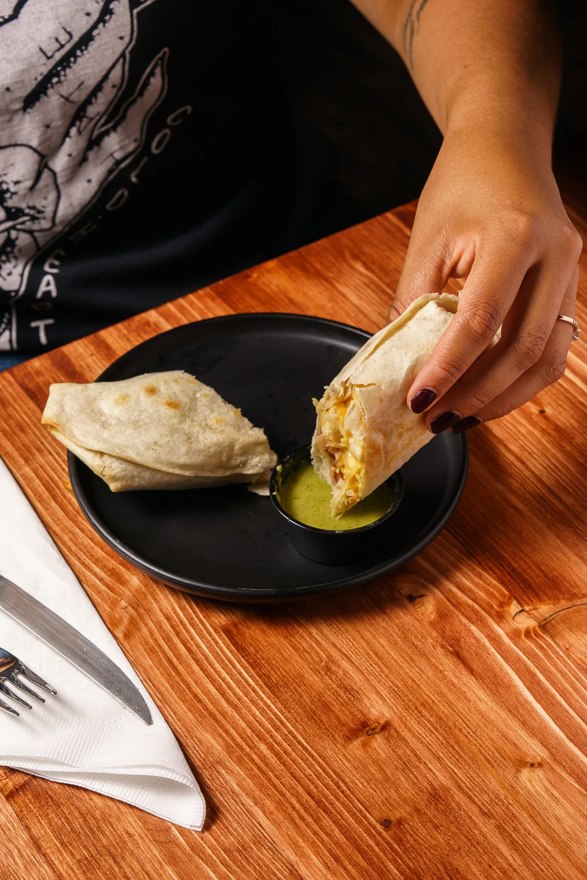 Breakfast burrito with salsa