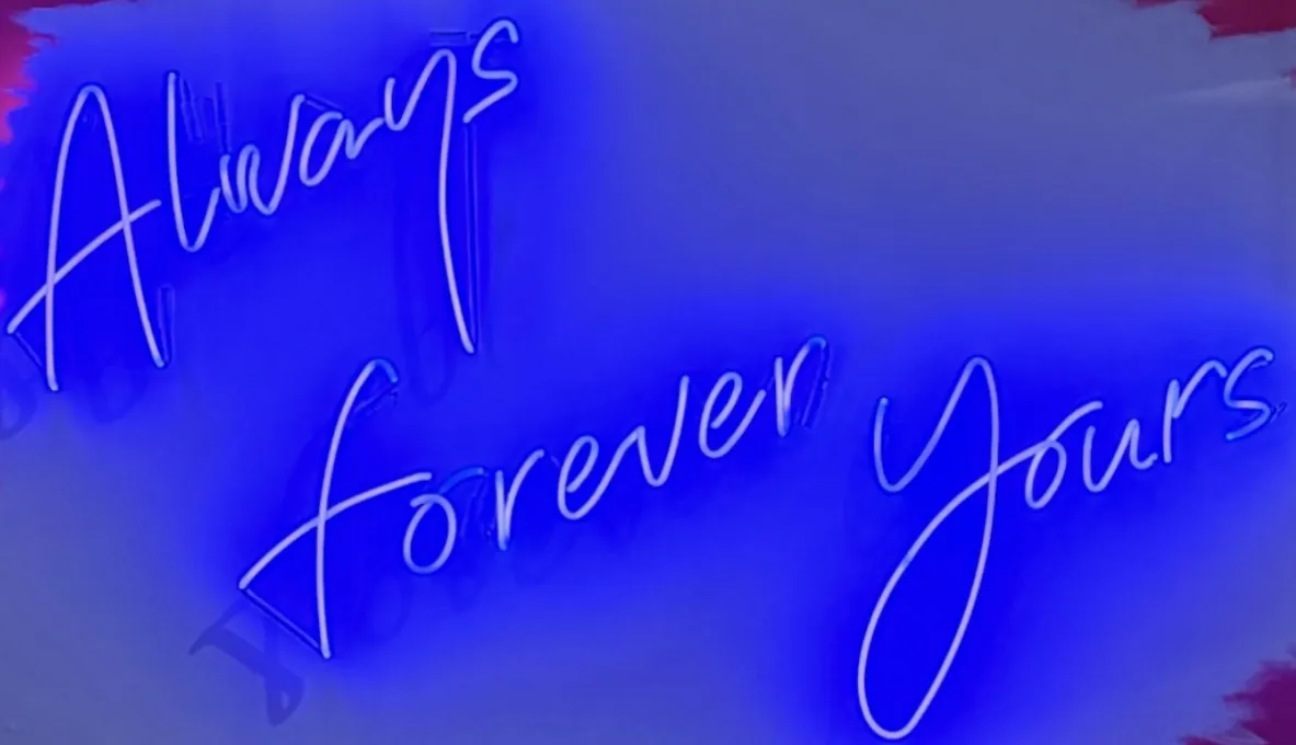 Always Forever Yours by Scott Young in blue neon script